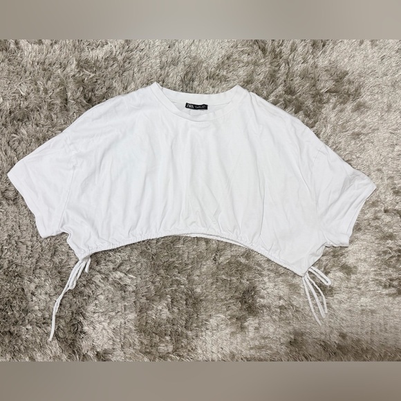 Zara Tops - Zara White Cropped Drawstring Tee